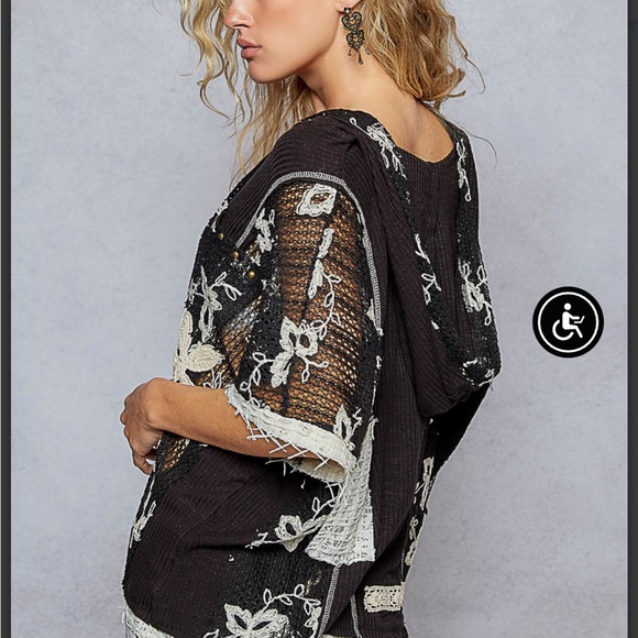 POL Black Patchwork Top with Crochet design - Picture 3 of 5